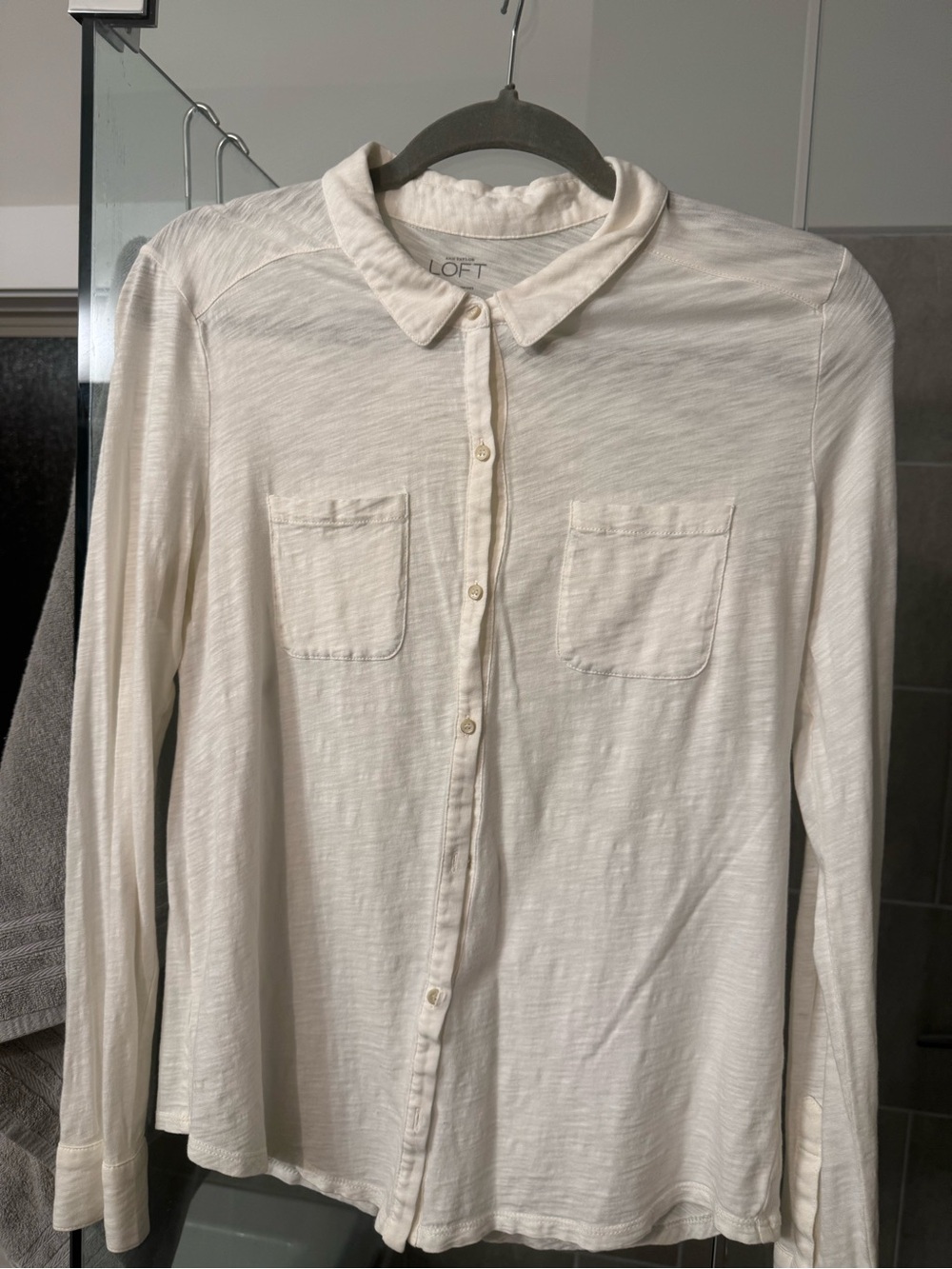 LOFT Lightweight Ivory Button-Up Shirt